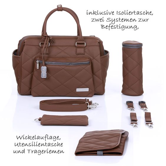 ABC Design Wickeltasche Style - inkl. Wickelauflage, Flaschenwärmer und Utensilientasche - Brown