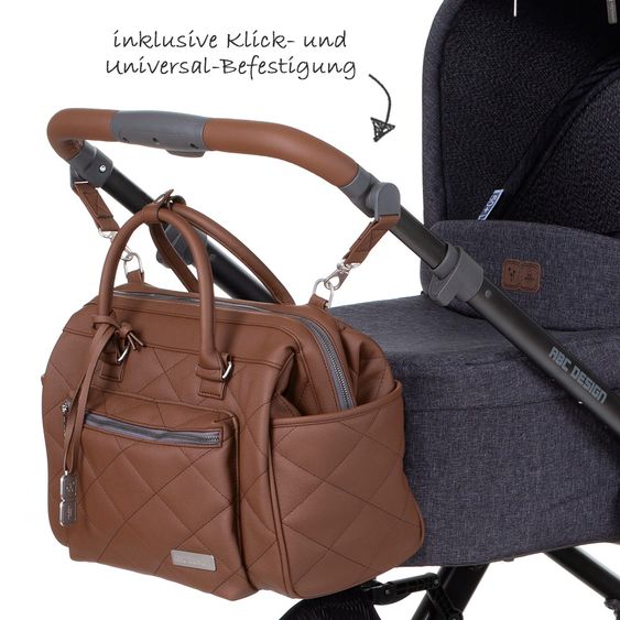 ABC Design Wickeltasche Style - inkl. Wickelauflage, Flaschenwärmer und Utensilientasche - Brown
