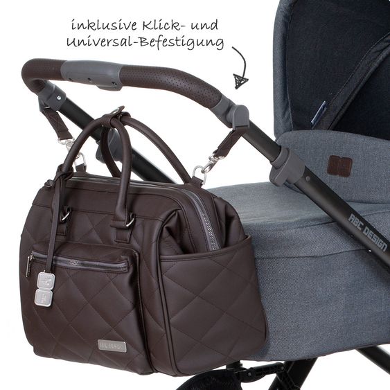 ABC Design Wickeltasche Style - inkl. Wickelauflage, Flaschenwärmer und Utensilientasche - Dark Brown
