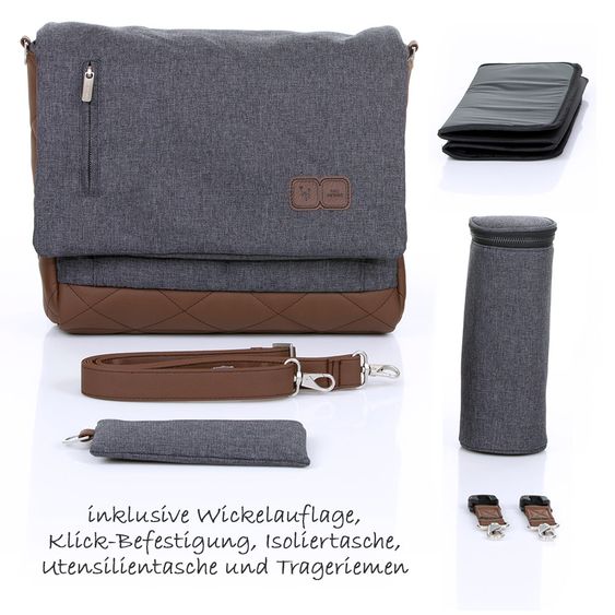 ABC Design Wickeltasche Urban - inkl. Wickelauflage und Zubehör - Diamond Special Edition - Asphalt