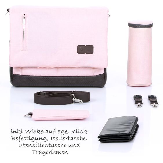 ABC Design Wickeltasche Urban - inkl. Wickelauflage und Zubehör - Rose