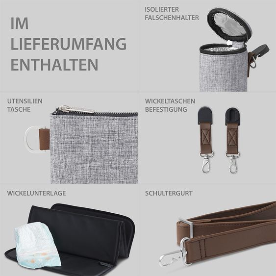 ABC Design Wickeltasche Urban - inkl. Wickelunterlage & viel Zubehör - Graphite Grey