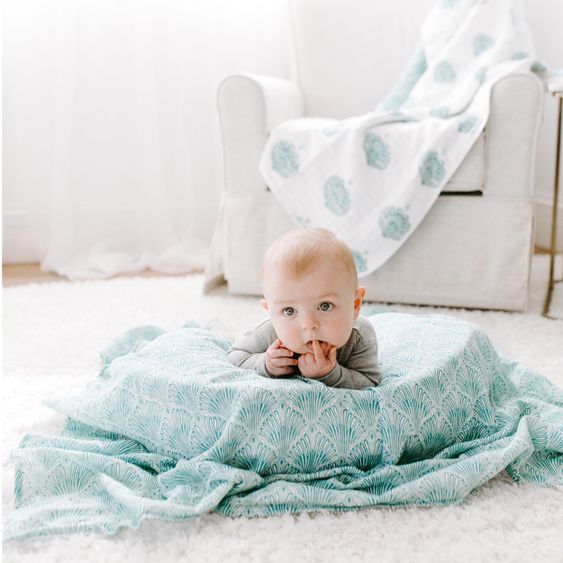 aden + anais 4er Pack Classic Swaddles Mullwindel 120 x 120 cm - Paisley Teal - Weiß Petrol