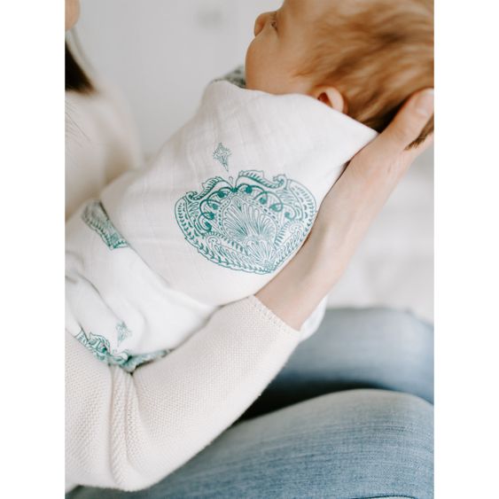 aden + anais 4er Pack Classic Swaddles Mullwindel 120 x 120 cm - Paisley Teal - Weiß Petrol