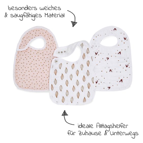 aden + anais Bib with snaps - 3 pack of cotton muslin - Dahlias