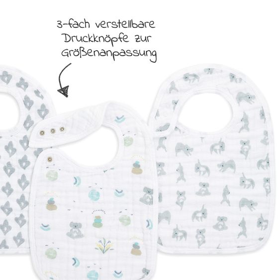 aden + anais Lätzchen mit Druckknöpfen - 3er Pack aus Baumwoll-Musselin - Now + Zen