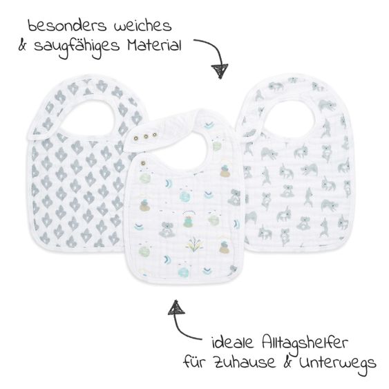 aden + anais Lätzchen mit Druckknöpfen - 3er Pack aus Baumwoll-Musselin - Now + Zen