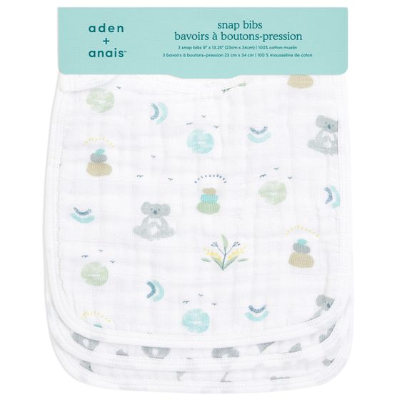 aden + anais Lätzchen mit Druckknöpfen - 3er Pack aus Baumwoll-Musselin - Now + Zen