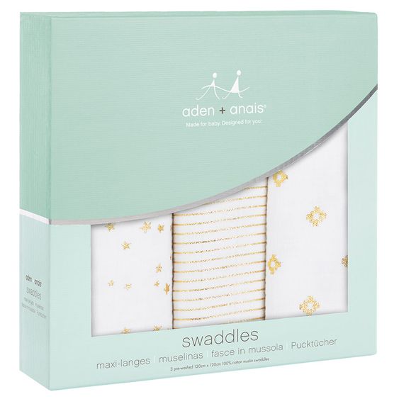aden + anais Mullwindel 3er Pack Classic Swaddles 120 x 120 cm - Metallic Gold