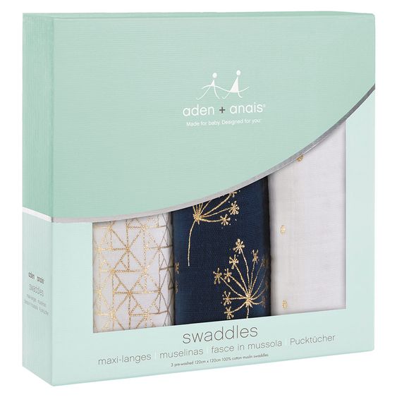 aden + anais Mullwindel 3er Pack Classic Swaddles 120 x 120 cm - Metallic Gold Deco