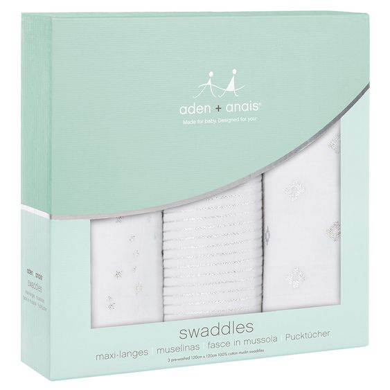 aden + anais Mullwindel 3er Pack Classic Swaddles 120 x 120 cm - Metallic Silber