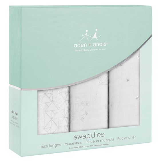 aden + anais Mullwindel 3er Pack Classic Swaddles 120 x 120 cm - Metallic Silver Deco