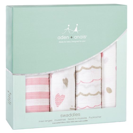 aden + anais Mullwindel 4er Pack Classic Swaddles 120 x 120 cm - Heart Breaker