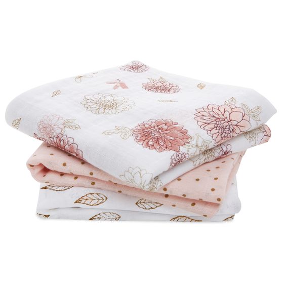 aden + anais Mullwindel / Mulltuch / Pucktuch - 3er Pack Classic Musy 70 x 70 cm - Dahlias - Weiß Rosa