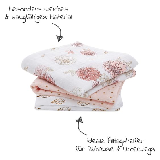 aden + anais Mullwindel / Mulltuch / Pucktuch - 3er Pack Classic Musy 70 x 70 cm - Dahlias - Weiß Rosa