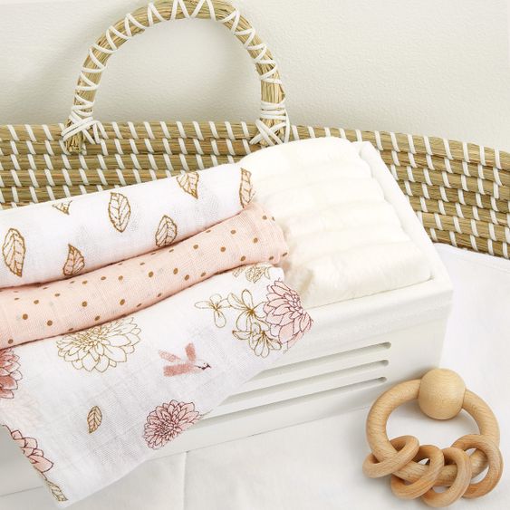 aden + anais Mullwindel / Mulltuch / Pucktuch - 3er Pack Classic Musy 70 x 70 cm - Dahlias - Weiß Rosa