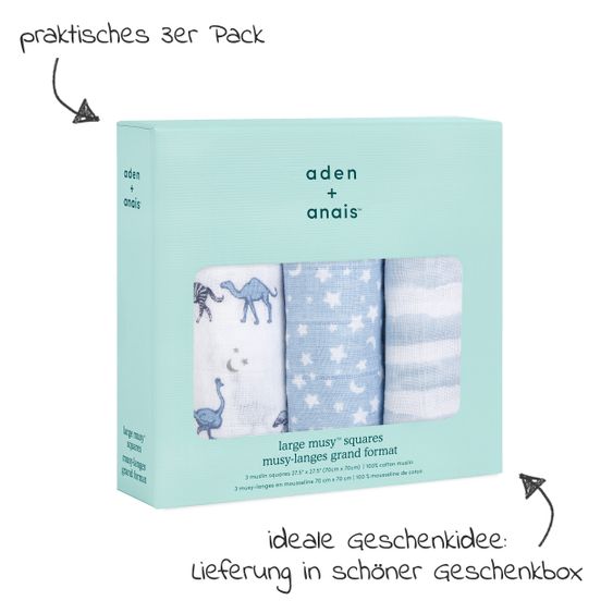 aden + anais Mullwindel / Mulltuch / Pucktuch - 3er Pack Classic Musy 70 x 70 cm - Rising Star