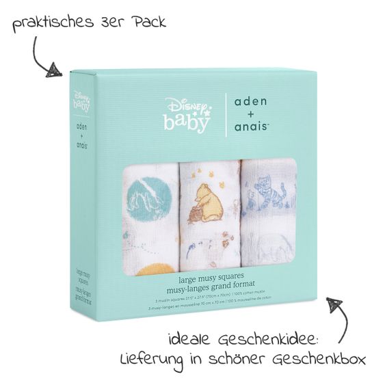 aden + anais Mullwindel / Mulltuch / Pucktuch 3er Pack Classic Musy 70 x 70 cm - Winnie in the woods