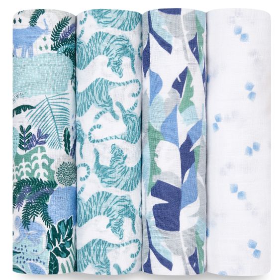 aden + anais Mullwindel / Mulltuch / Pucktuch - Classic Swaddles - 4er Pack - 120 x 120 cm - Dancing Tigers