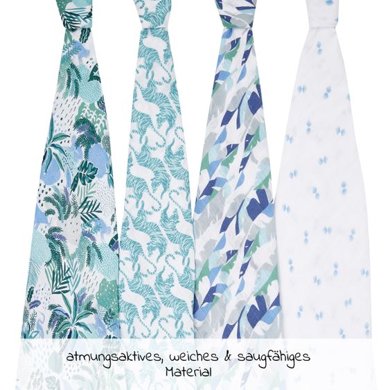 aden + anais Mullwindel / Mulltuch / Pucktuch - Classic Swaddles - 4er Pack - 120 x 120 cm - Dancing Tigers