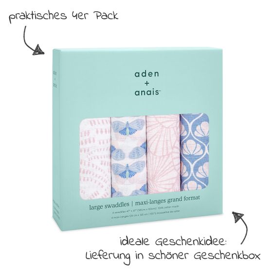 aden + anais Mullwindel / Mulltuch / Pucktuch - Classic Swaddles - 4er Pack  - 120 x 120 cm - Deco Collection