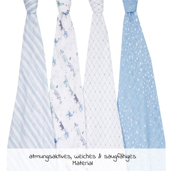 aden + anais Mullwindel / Mulltuch / Pucktuch - Classic Swaddles - 4er Pack - 120 x 120 cm - Rising Star