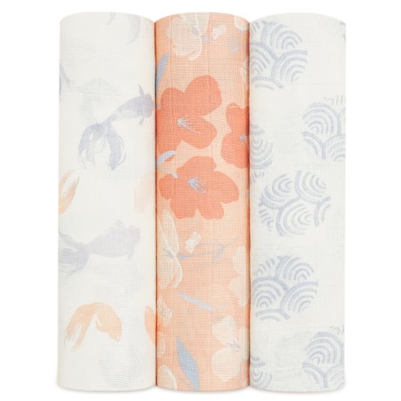aden + anais Mullwindel / Mulltuch / Pucktuch - Swaddles Silky Soft 3er Pack - 120 x 120 cm - Koi Pond