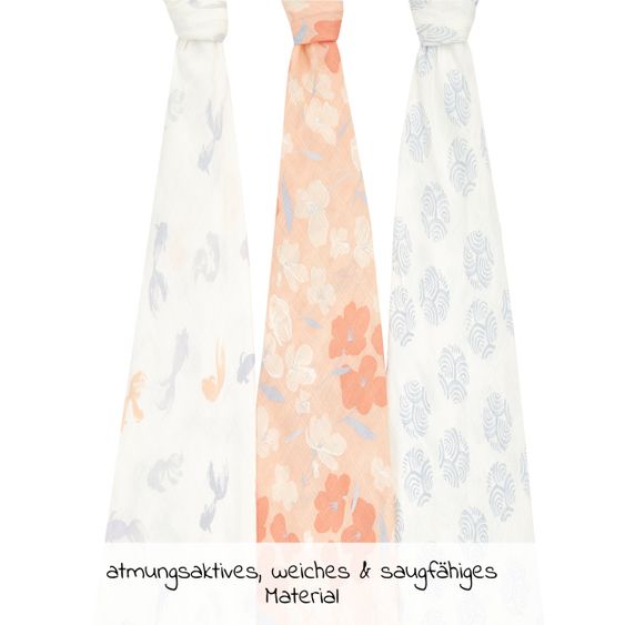 aden + anais Mullwindel / Mulltuch / Pucktuch - Swaddles Silky Soft 3er Pack - 120 x 120 cm - Koi Pond