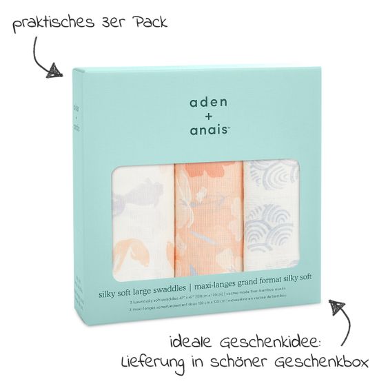 aden + anais Mullwindel / Mulltuch / Pucktuch - Swaddles Silky Soft 3er Pack - 120 x 120 cm - Koi Pond