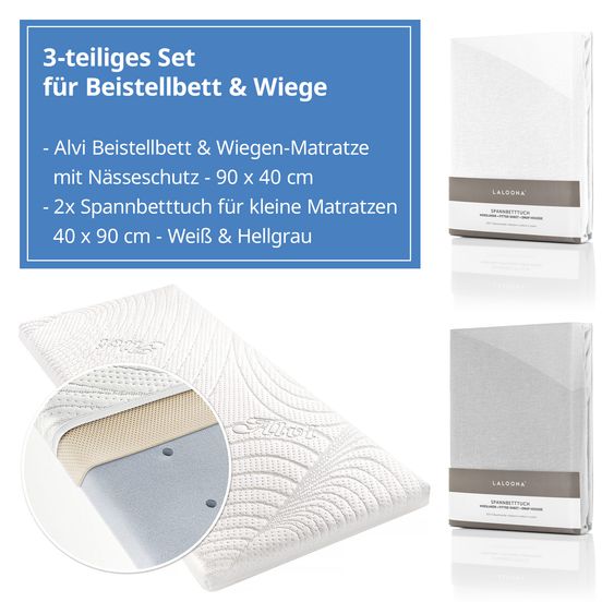 Alvi Set di materassi a 3 pezzi per culla e culletta 40 x 90 cm - Bianco e grigio argento