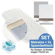 3-tlg. Matratzen-Set für Kinderwagen 75 x 33 cm - Weiß & Hellgrau