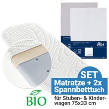 3-tlg. Matratzen-Set für Kinderwagen 75 x 33 cm - Weiß & Silbergrau