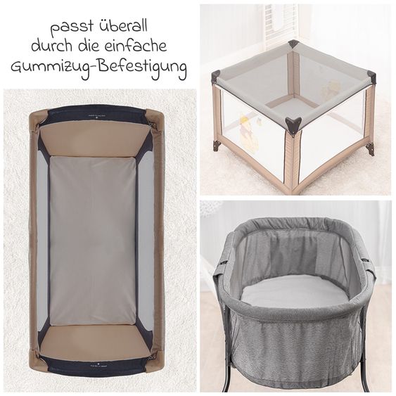 Alvi 5-tlg. Zubehör-Set für Reisebetten 60 x 120 cm - Reisebettmatratze Mosaik rollbar + Wasserdichte Betteinlage + 2 weiße Spannbettlaken + Insektenschutz