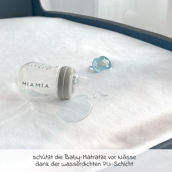Alvi 5-tlg. Zubehör-Set für Reisebetten 60 x 120 cm - Reisebettmatratze Mosaik rollbar + Wasserdichte Betteinlage + 2 weiße Spannbettlaken + Insektenschutz