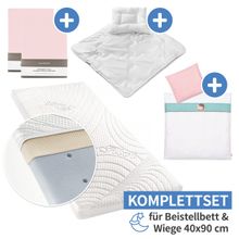 7-tlg. Komplett-Set für Beistellbett & Wiege 90x40 cm / Matratze + Spannbetttücher + Steppbett-Set + Bettwäsche - Bär Bruno - Rosa