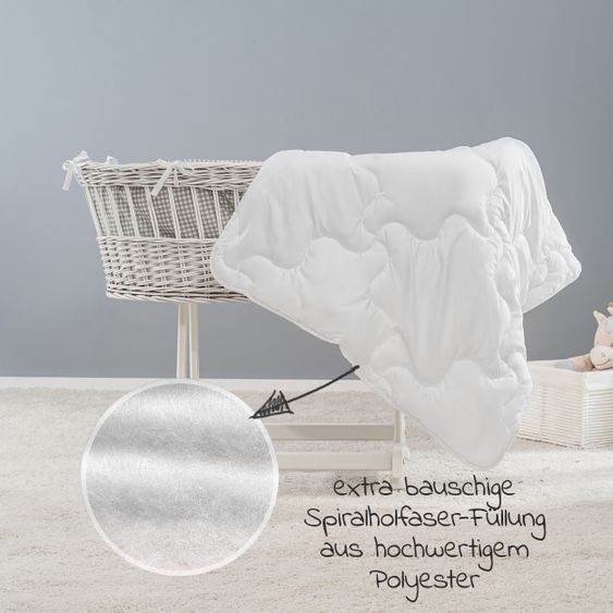 Alvi Set completo di 7 pezzi per letto aggiuntivo e culla 90x40 cm / materasso + lenzuola + set di trapunte + biancheria da letto - Orso Bruno - Bianco