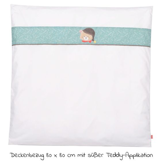 Alvi Set completo di 7 pezzi per letto aggiuntivo e culla 90x40 cm / materasso + lenzuola + set di trapunte + biancheria da letto - Orso Bruno - Bianco