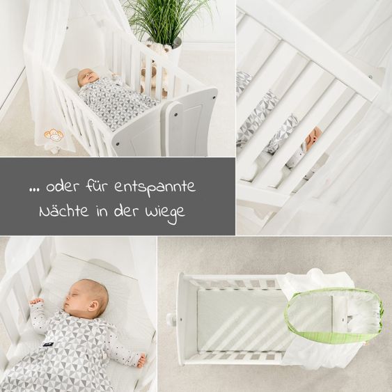 Alvi Set completo di 7 pezzi per letto aggiuntivo e culla 90x40 cm / materasso + lenzuola + set di trapunte + biancheria da letto - Orso Bruno - Bianco