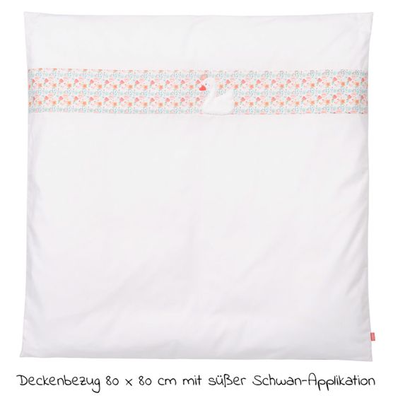 Alvi 7-tlg. Komplett-Set für Beistellbett & Wiege 90x40 cm / Matratze + Spannbetttücher + Steppbett-Set + Bettwäsche - Schwanensee - Rosa