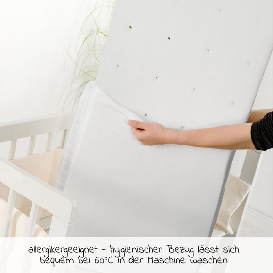 Alvi 7-tlg. Komplett-Set für Beistellbett & Wiege 90x40 cm / Matratze + Spannbetttücher + Steppbett-Set + Bettwäsche - Schwanensee - Rosa