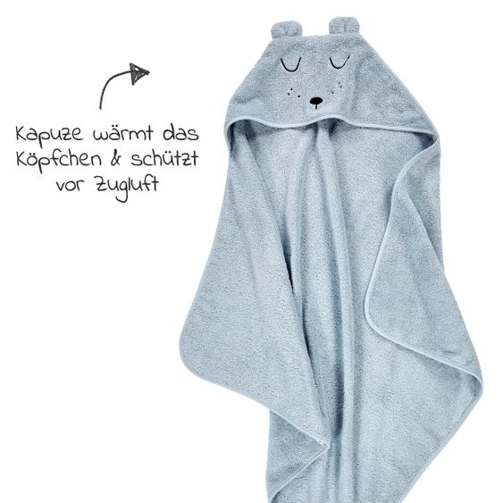 Alvi Bade-Set Organic Cotton - Kapuzenbadetuch + Waschhandschuh - Faces - Blau