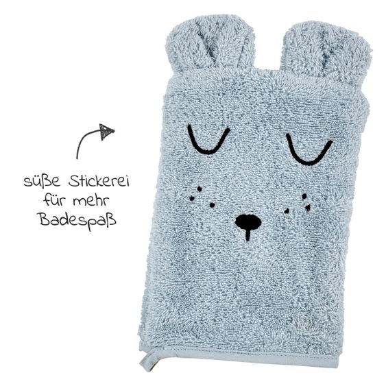 Alvi Bade-Set Organic Cotton - Kapuzenbadetuch + Waschhandschuh - Faces - Blau