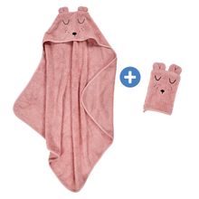 Bade-Set Organic Cotton - Kapuzenbadetuch + Waschhandschuh - Faces - Rosa