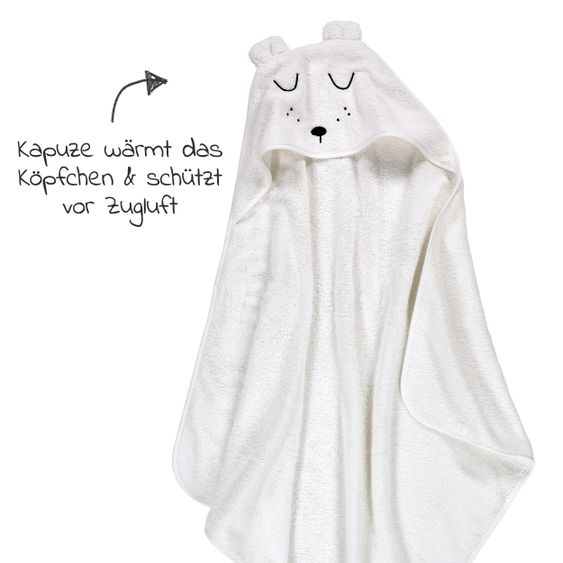 Alvi Bade-Set Organic Cotton - Kapuzenbadetuch + Waschhandschuh - Faces - Weiß