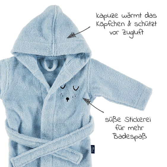 Alvi Bathrobe Organic Cotton - Faces - Blue - Size 74/80