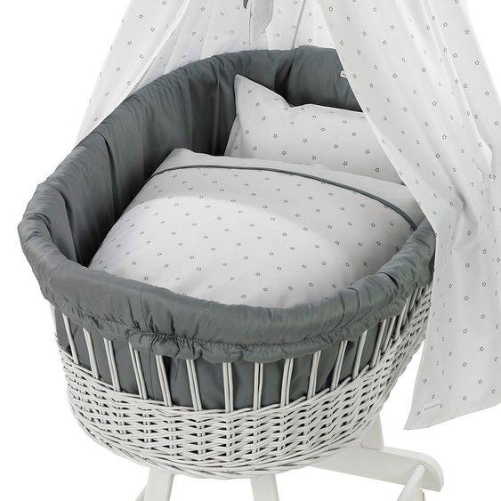 Alvi Complete bassinet Birthe White bellybutton - Classic Star with embroidery - Grey