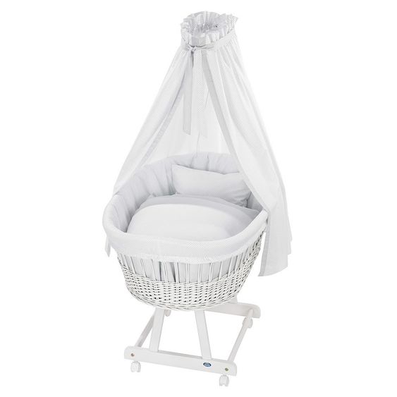 Alvi Komplett-Stubenwagen Birthe Weiß - Little Dots - Grey