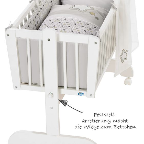 Alvi Komplett-Wiege Sina Weiß - Stern u. Sternchen - Beige