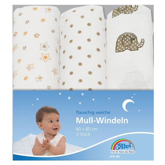 Alvi Mullwindel 3er Pack 80 x 80 cm - Elefant