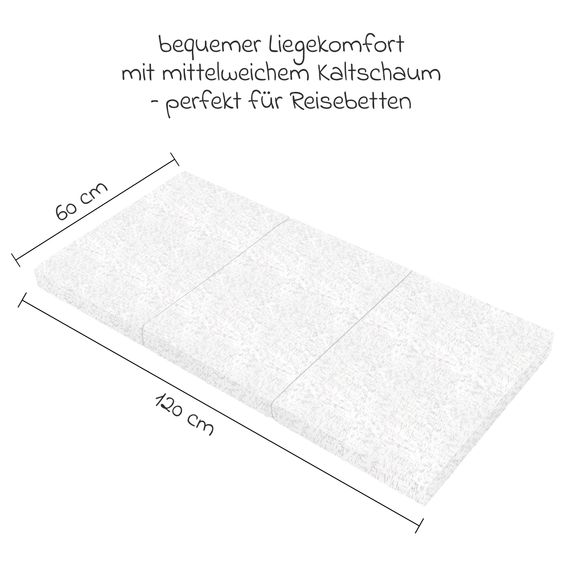 Alvi Reisebettmatratze Komfort - 60 x 120 cm / Höhe 6 cm, strapazierfähig, waschbar, schadstoffgeprüft - Grey Stripes